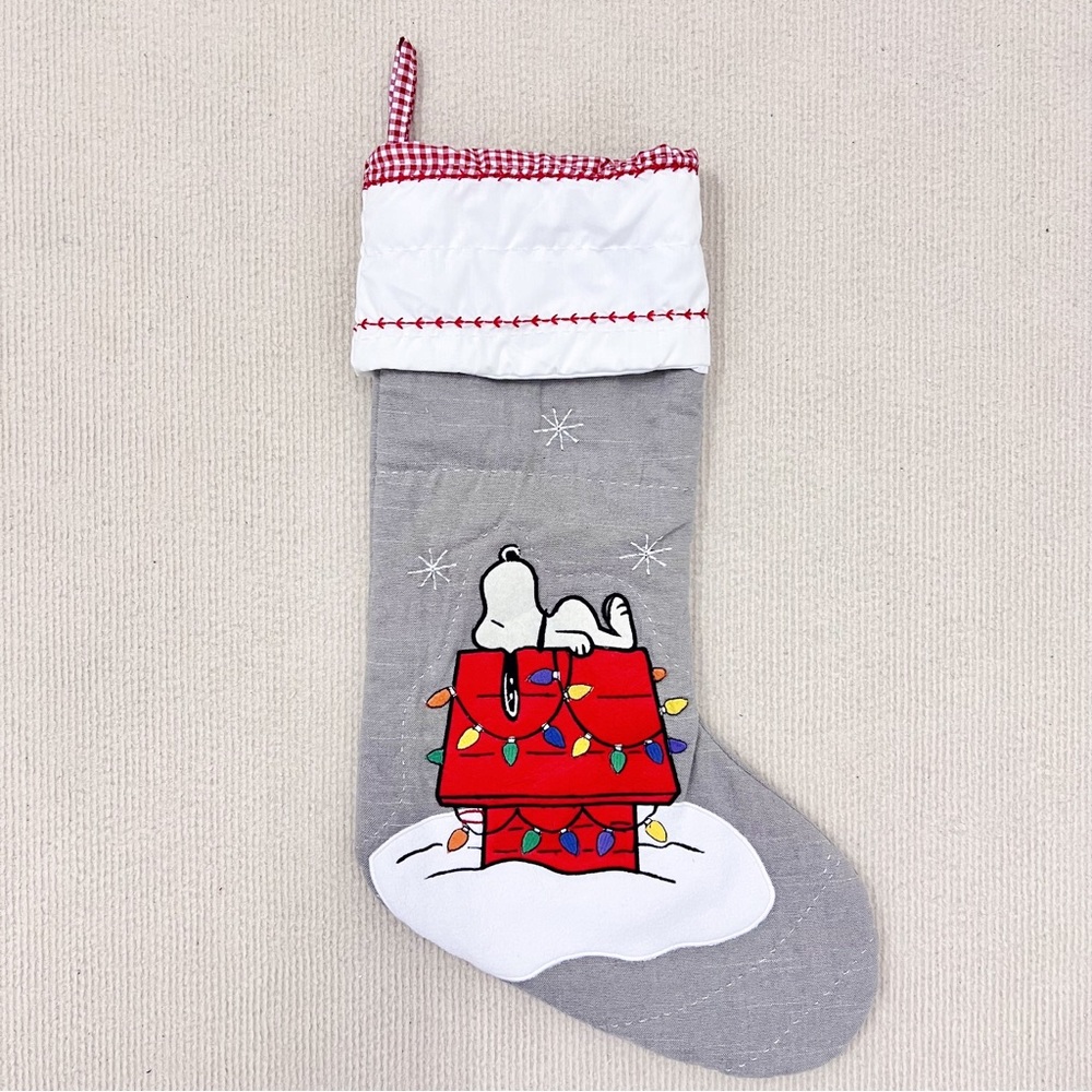Pottery Barn Kids Snoopy Doghouse Quilted Christmas Stocking,No monogram, Gray
